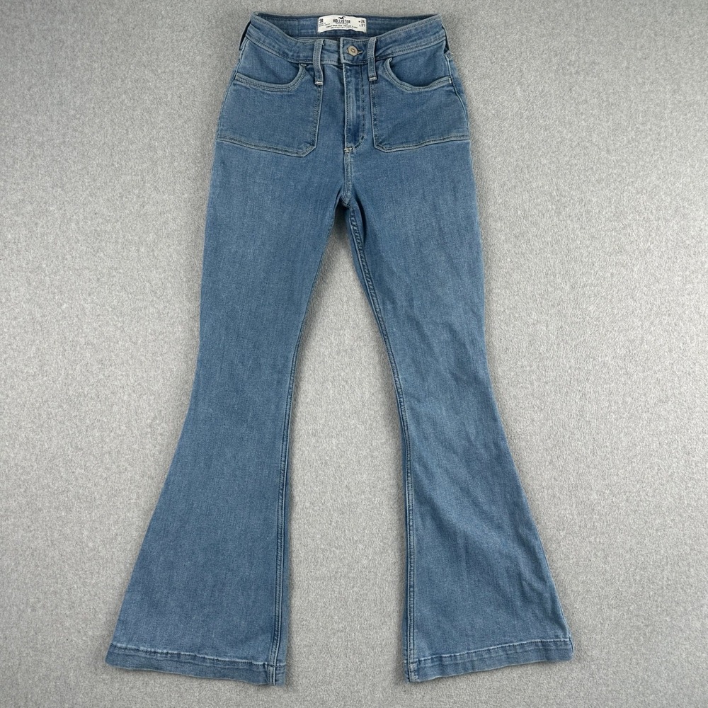 Hollister Jeans Womens 3R Blue Curvy High Rise Vintage Flare Soft Stretch Patch